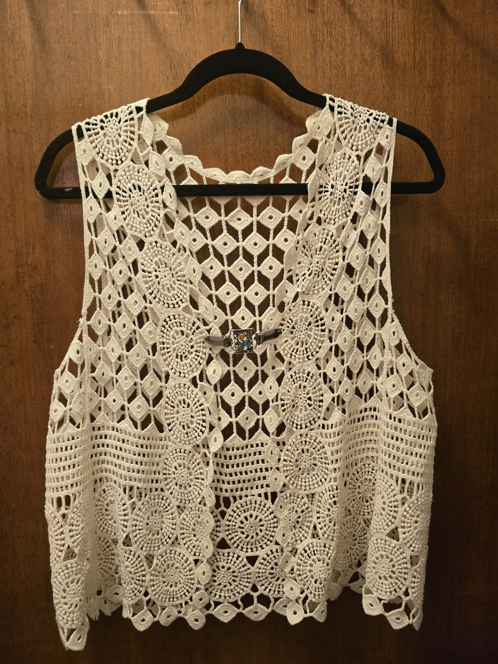 Crochet Lace Open Vest - Cream